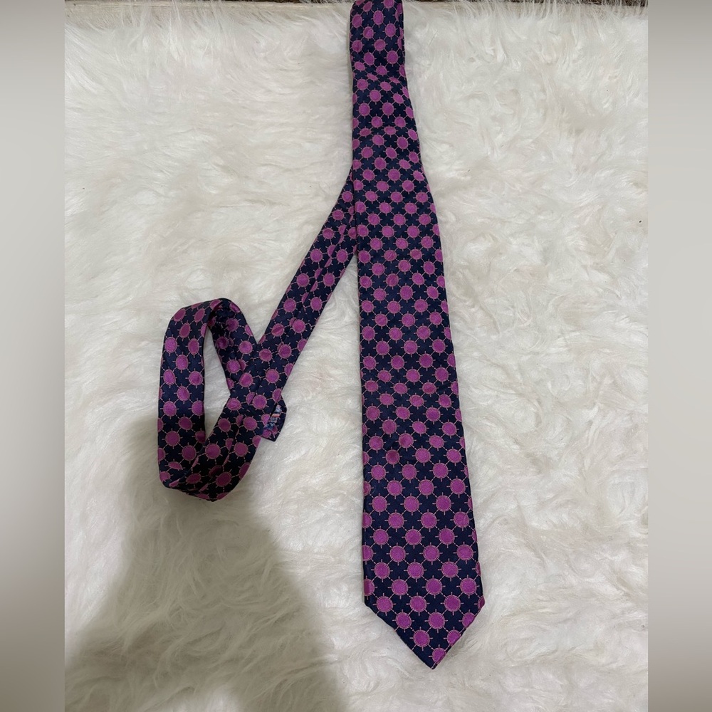Ted Baker 100% Silk Tie Purple Navy Geometric Pattern Paisley Lining
